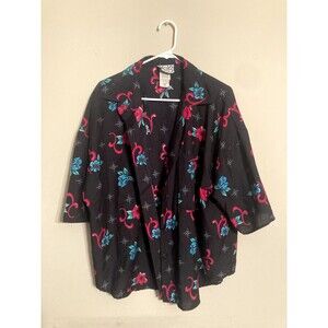 VINTAGE Box Office Top Women Black Pink Blue Button Up Blouse Colorful - size XL